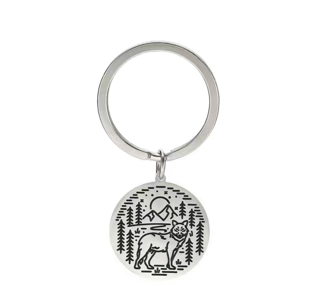 3/$25 Wolf Stainless Steel Keychain NEW